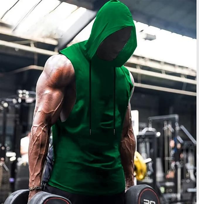 Babioboa Men's Workout Hooded Tank Tops Sports Training Sleeveless Gym Hoodies Bodybuilding Cut Off Muscle Shirts