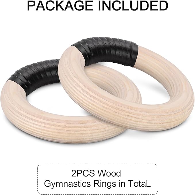 2Pcs Gymnastics Rings Wooden Gym Ring 1500Lbs, Non-Slip Gymnastics Ring, Pull Up Workout Rings, Wood Gymnastics Ring GYM Ring For Kids, Adult, Home, Gym, Exercise, Training (28mm 15cM)