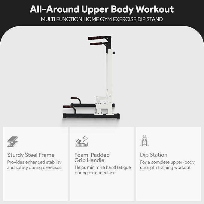 BalanceFrom Steel Frame Dip Station with Adjustable Height, 500 Pound Weight Capacity – Upper Body Workout Home Gym Equipment for Triceps, Push & Pull Ups, Leg Raises, and Bench Press