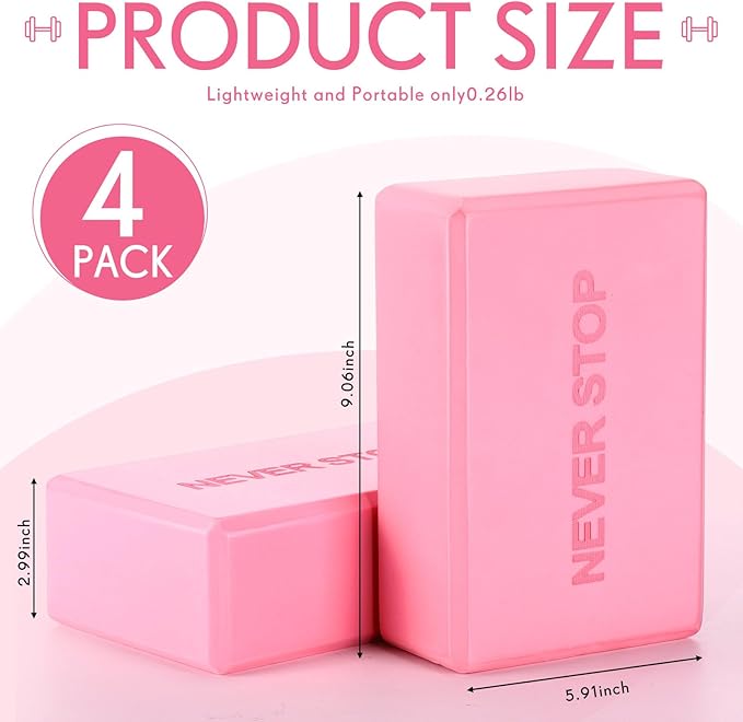 RoundFunny 4 Pack Yoga Blocks Non Slip Pilates Brick Foam Blocks Pilates Dance Gymnastics Workout Fitness Props Tool for Stretching Meditation and Exercise