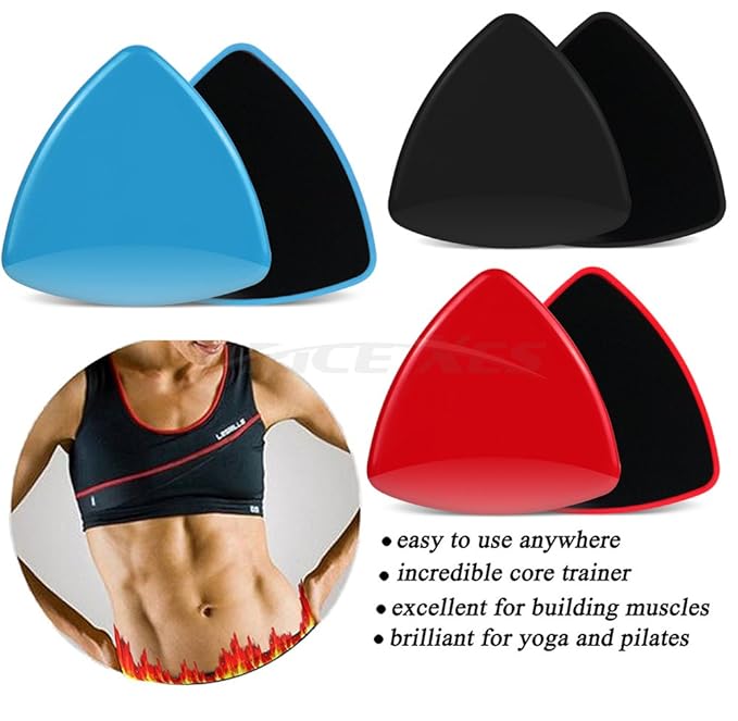2 x Dual Sliding Discs Exercise Sliders Core Sliders Fitness Ultimate Trainer Gym Home Abdominal & Total Full Body Workout Equipment on ALL surfaces Slide & Glide Exercises (Blue, Triangle)