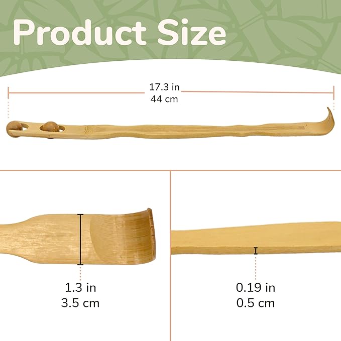 BambooMN 17 Inch Bamboo Wooden Back Scratcher Smooth Massage Roller Handle for Itching Stress Relief, 1 Unit