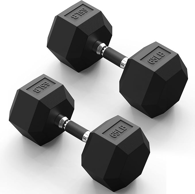 PAPABABE Hex Dumbbell Set with Rubber Grip 2.5-125lb, Odorless Rubber Coated Weight Fixed Dumbbells Set of 2, Weights for Women at Home, Hand Weights for Home Gym & Strength Training,Pesas Para Ejercicios