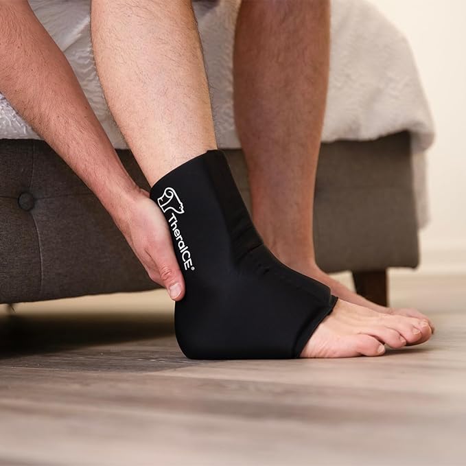 TheraICE Ankle Ice Pack Wrap for Swelling & Sprained Ankle Brace for Women & Men, Cold Therapy Support Compression Socks, Plantar Fasciitis & Achilles Tendonitis Relief, Sore Feet & Heel (Pack of 2)
