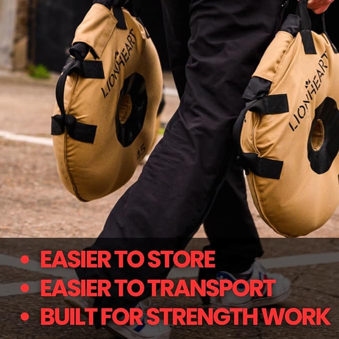Lionheart Sand Bag Weight Plates Set | Sandbags for Working Out | Home Gym Bumper Plates | Travel-Friendly Sandbag for Fitness & Weight Training | Unfilled 10, 15, 25, 35, 45 lb Plates (Set of 2)