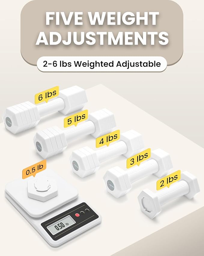 Adjustable Dumbbells Set, 4 in 1 Hand Weights Set for Women Men 10 LB/ 12 LB Dumbbell Pair Each 2lbs 3lbs 4lbs 5lbs Weights Dumbbells Set with TPU Soft Rubber Handle for Home Gym Exercise Fitness
