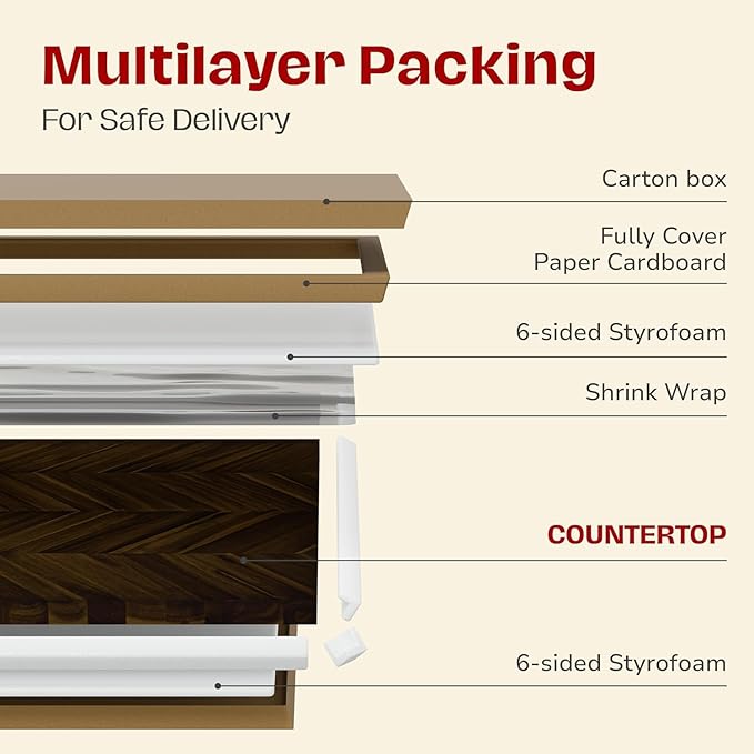 Howizz Chevron Butcher Block Countertop 72 x 25 x 1.5 Inches - Dark Walnut Acacia Solid Wood Table Top for Desk Top, Workbench Top, Kitchen Countertop