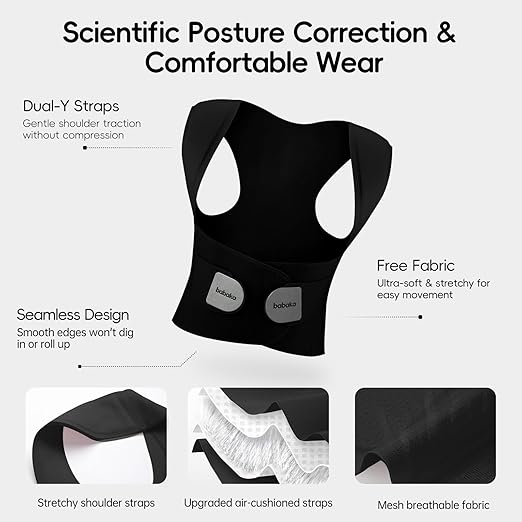 babaka Posture Corrector for Women, Invisible Lightweight Adjustable Back Brace for Upper and Lower Back Pain Relief, Hunchback, Hump, Scoliosis, Thoracic, Spine Corrector Under Clothes (Black, Medium, Waist: 29''-35'')