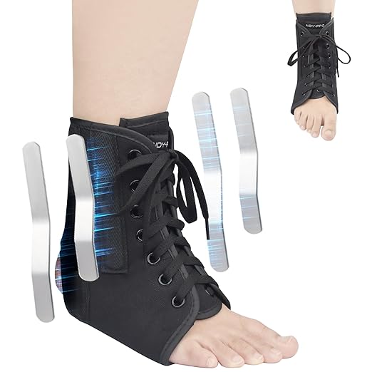 AIDY-PRO Lace Up Ankle Brace with Metal Side Stabilizers, Adjustable Lace-Up Ankle Braces for Men and Women Sprained Foot Support Brace for Posterior Tibial Tendonitis Achilles Tendon Injury S