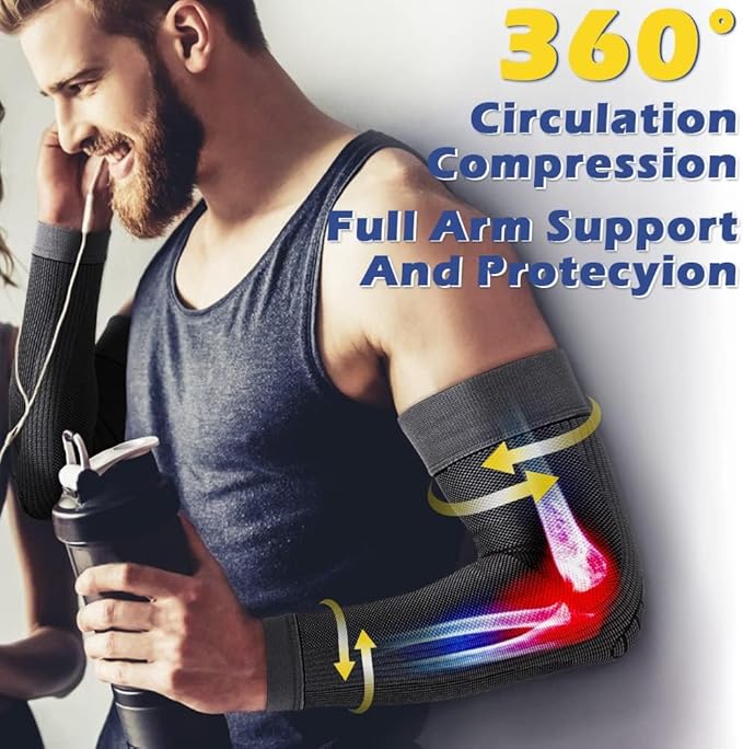 beister Compression Arm Sleeves Elbow Supports,Full Arm Supports Protection for Men & Women (Pair),Non-Slip Sports Arm Braces