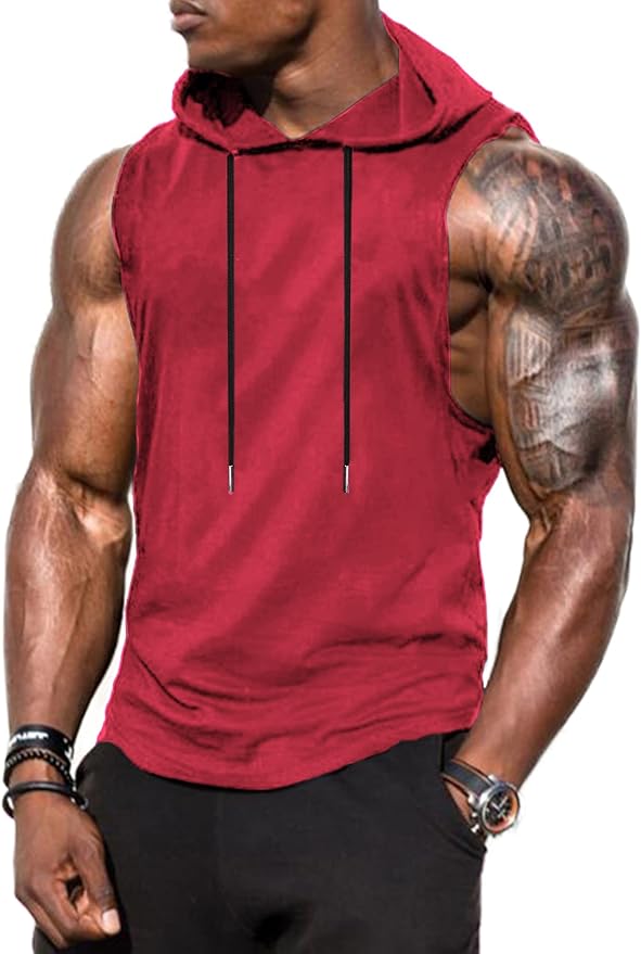 Babioboa Men's Workout Hooded Tank Tops Sports Training Sleeveless Gym Hoodies Bodybuilding Cut Off Muscle Shirts