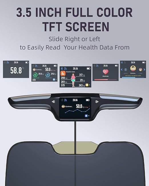Smart Scale for Body Weight with BMI, Body Fat, Muscle Mass, 8 Electrode High Precision Bathroom Scale, Scale with App, 56 Body Composition Measurement (Black)