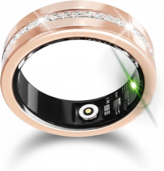Diamond Smart Ring for Women, Fitness & Vital Signs Monitoring, Sleep Tracker, Remote Photography, No Subscription, Ladies Gift, iOS & Android(Gold,8#)