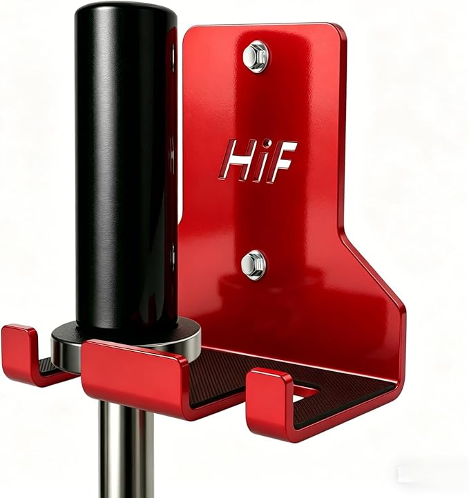 HIFLAME Double Barbell Storage Wall Mounted Storage Rack, Wall Barbell Rack, Olympic Wall Mount Barbell Holder,Vertical Hanging Barbell Rack.Suitable for Gym.Home Fitness. (Red)