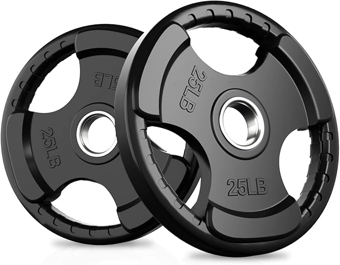 RitFit Weight Plates for Barbell, 2-Inch Olympic Rubber Grip Plates for Weightlifting and Strength Training in Home & Gym, Single, Pair and Sets