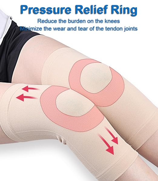 1 Pair Knee Compression Sleeves for Women & Men, Lightweight Thin Knee Sleeves for Knee Pain Relief, Knee Warmers Knee Brace Undersleeve Dancer Knee Pads, Knee Brace for Women Daily Use, Vendas Para Rodillas (Beige, Large)