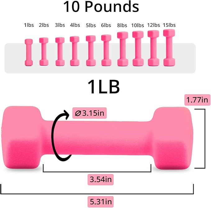 Portzon Weights Dumbbells with Neoprene Coating（Single）, 1LB-3LB Anti-Roll, Anti-Slip, Hexagonal Home Fitness Equipment for Shoulder, Neck, and Hand Training for Seniors over 55 old