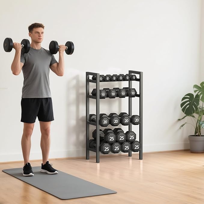 4 Tier Dumbbell Rack,Adjustable Weight Rack for Home Gym,Heavy Duty Weight Stand,800LBS Capacity Kettlebells Storage,Workout Equipment Organizer (Rack Only)