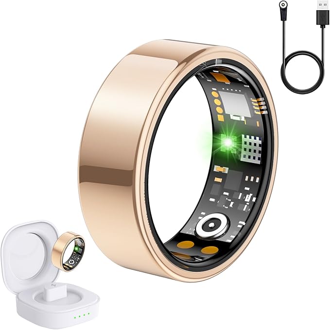 Smart Ring for Women Men, Fit Ring with Heart Rate, Blood Oxygen, HRV, Sleep Monitor, Stress, Step Counter, IP68 Waterproof Fitness Rings for iPhone & Android, No Subscription Fee (Rose Gold, 13#)