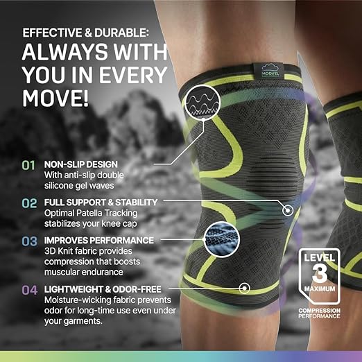Modvel 2 Pack Knee Brace for Women & Men - Knee Support for Walking, Knee Compression Sleeves for Pain Relief, Knee Sleeves for Women, Knee Sleeves for Men, Knee Brace for Sports, Workouts & Arthritis