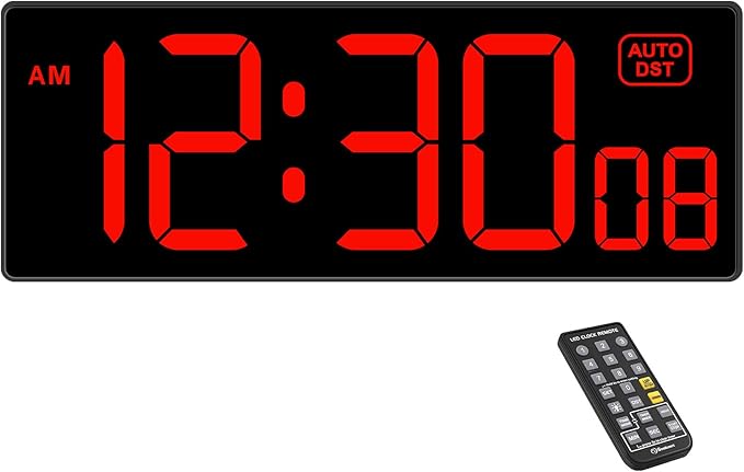 Soobest Digital Wall Clock with Seconds for Gym, Remote Countdown Timer Large LED Display 5 Dimmer (10.2" Red)