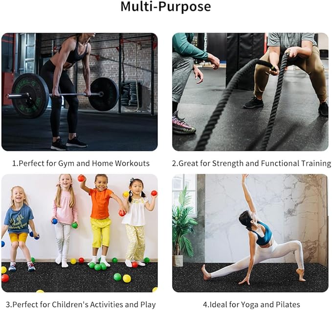 0.56in Thick 96 Sq Ft Gym Flooring for Home Gym, 24 Tiles Workout Exercise Equipment Mats, Rubber Top with EVA Foam, Interlocking Puzzle Floor Tiles for Fitness Room, Protective Flooring Mat