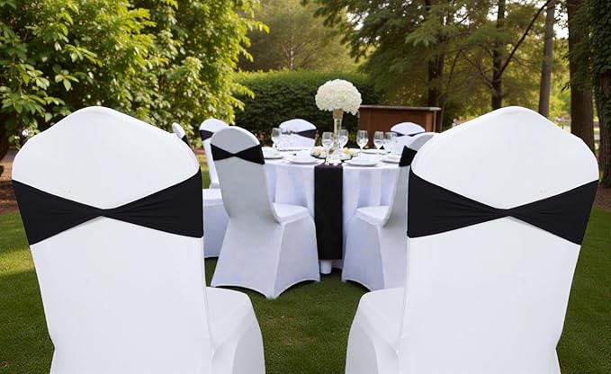 VDS Pack of 300 PCS | Black | Spandex Chair Sashes Bows Without Buckle | Stretch Elastic Banquet Universal Folding Chair Band Tie with for Wedding Party Conference Celebration Event Decoration