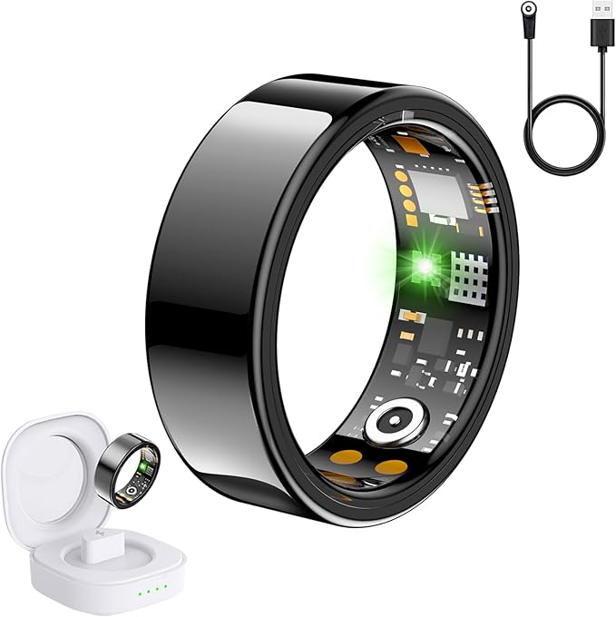 SEEVEN Smart Ring for Women Men, Fit Ring with Heart Rate, Blood Oxygen, HRV, Sleep Monitor, Stress, Step Counter, IP68 Waterproof Fitness Rings for iPhone & Android, No Subscription Fee (Black, 12#)