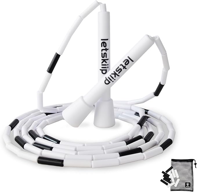 Classic Beaded Jump Rope for Beginners & Adults - Tangle-Free Segmented PP Skipping Rope for Rhythm & Fitness - Adjustable Hard Bead Design with 10 Spare Beads & Bag