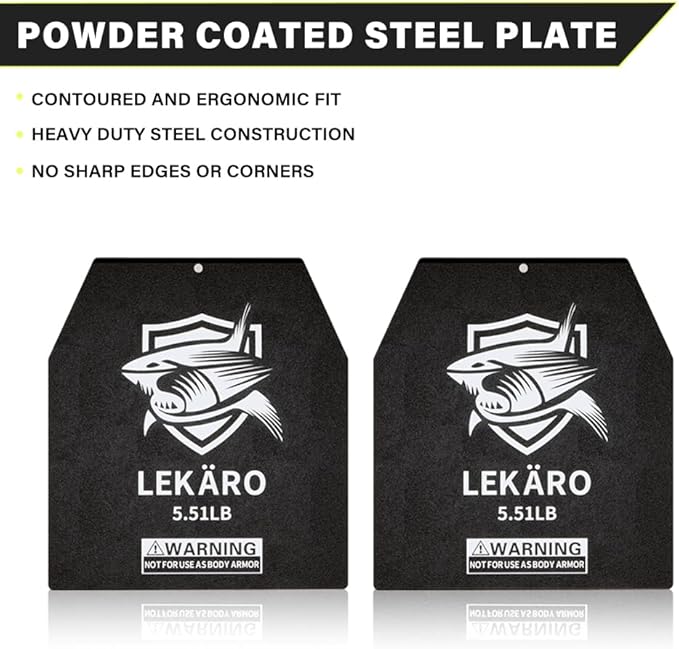 Weighted Vest Plates 9.8"x11" Steel Weight Plates for Vests – 5.51/8.81/15.43/20.94 LB Pairs – Rust-Proof Powder Coated Workout Inserts for CrossFit Murph Rucking Running Strength Training