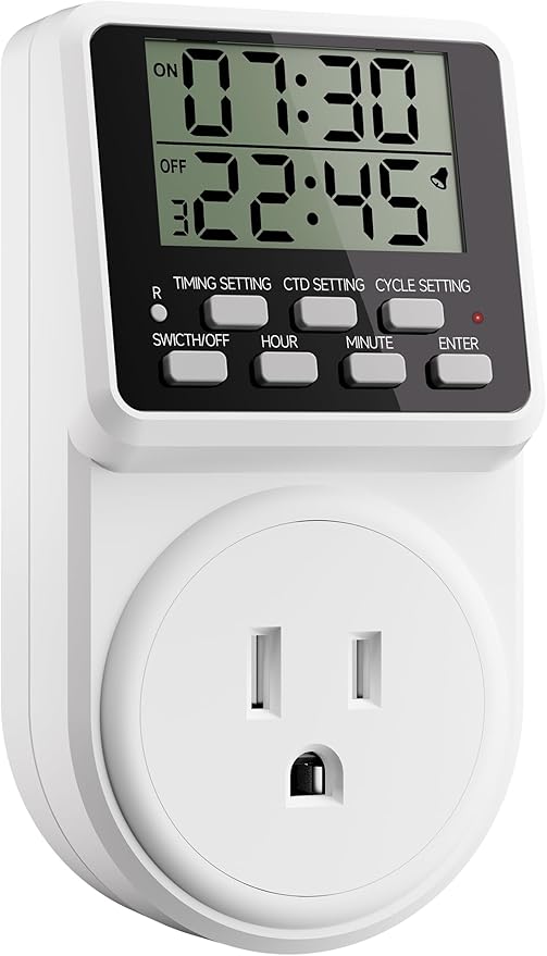 Techbee Digital Infinite Repeat Cycle Intermittent Timer Plug for Electrical Outlet, 24 Hour Programmable Indoor Timed Power Switch with Countdown Delay On and Off (120V, 15A), 1 pack