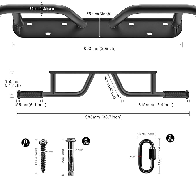 SELEWARE Heavy Duty Welded Pull Up Bar, Versatile Doorway Wall Mount, Joist Mounted, and Ceiling Mounted Chin Up Bars, Thick Metal Sturdy Construction for Full Body Workouts Support 500 lbs