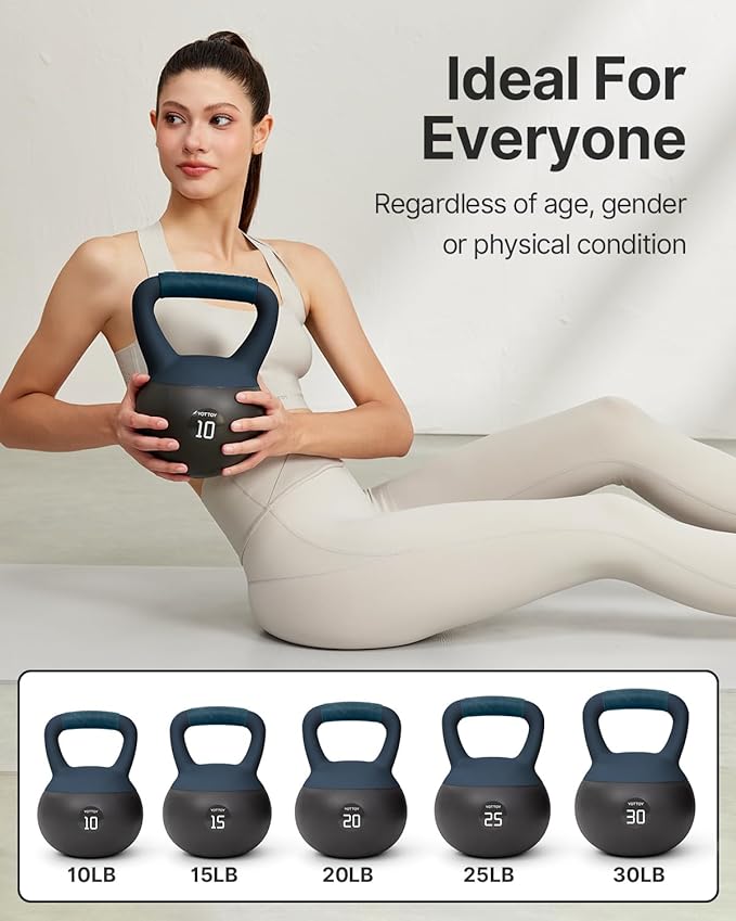 YOTTOY Soft Kettlebell with Leather Handle – Anti-Slip Sweat-Absorbing Grip, Home Gym Kettlebell Weights for Strength Training, Safe Neoprene Kettlebell for Women & Men