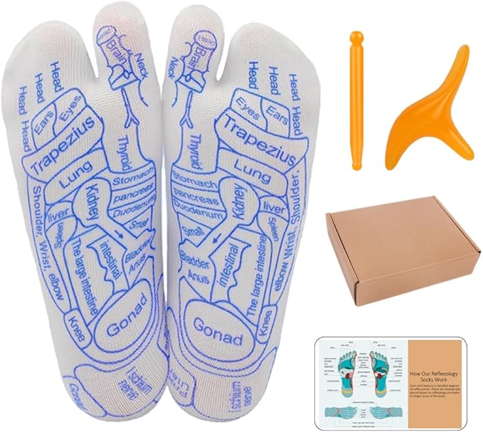 Acupressure Reflexology Socks with Trigger Point Massage Tool,Reflexology Socks Set,Foot Relief and Acupressure Reflexology Foot Massage Socks, White