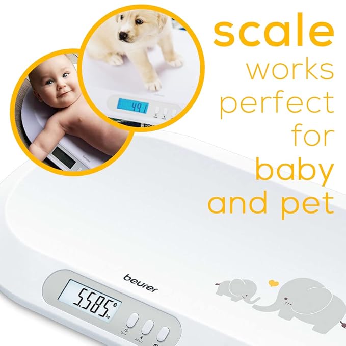 Beurer BY90 Baby Scale, Pet Scale, Digital, with Measuring Tape, tracking weight with App | For: Infant, Newborn, Toddler /Puppy, Cat - Animals | LCD Display, weighs Lbs/Kg/Oz Highly accurate