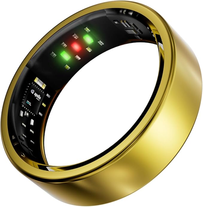 Titanium Smart Ring, Sleep & Activity Tracking Ring with Heart Rate, HRV, Stress Insights, 7-Day Battery Life, No Subscription, IP68 Waterproof, iOS & Android Compatible (Gold, 11)