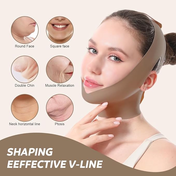 Face Strap Face Lift Belt, Comfortable VShaped Bandage Face Lift Band Face Outline Lifting Facial (Brown)