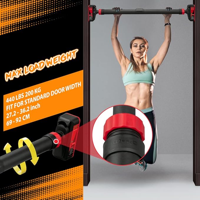 Pull Up Bar for Doorway, Strength Training Pull-up Bars, Chin Up Bar, No Screws, With Level Meter and Adjustable Width for Home Gym Upper Body Workout, No Installation Required, Max Load 440 LBS