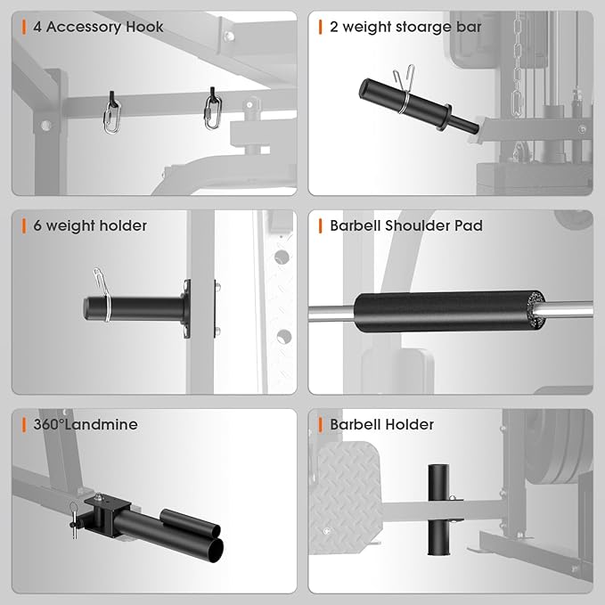 SunHome Smith Machine, Power Cage Squat Rack with Smith Bar, LAT Pull-Down Systems, Cable Crossover Machine and Cable Attachment for Home Gym