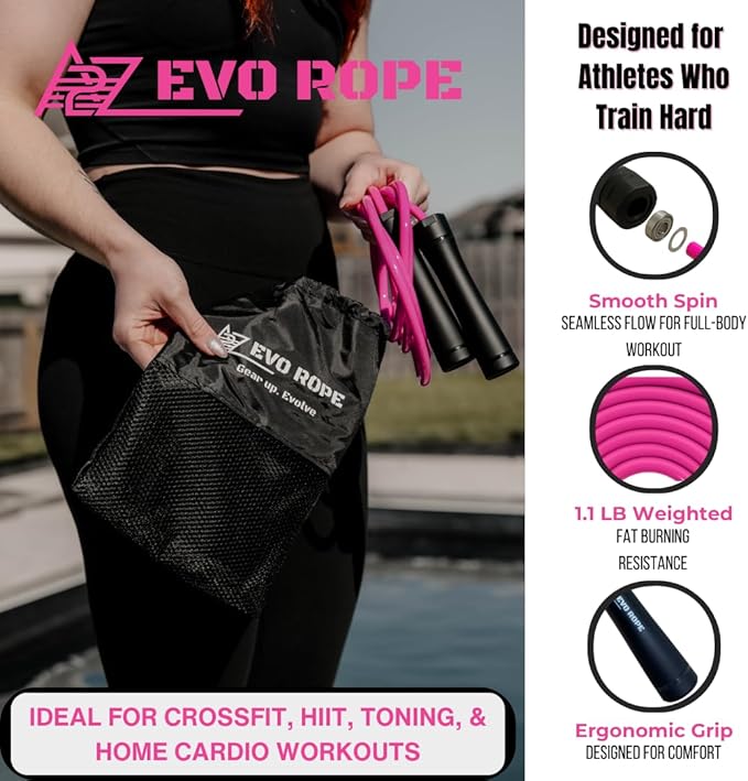 Evo Rope | 1.1LB Weighted Jump Rope for Women & Men – Adjustable 10mm Heavy PVC Skipping Rope for Fitness, Ideal for High-Intensity Training, MMA, Boxing, CrossFit, Weight-loss Workouts