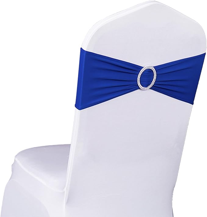 Spandex Royal Blue Chair Sashes 100 Pack Wedding Chair Bands with Buckles Dark Blue Chairs Bows for Party Birthday Bridal Baby Shower Engagement Anniversary Banquet Events Decorations