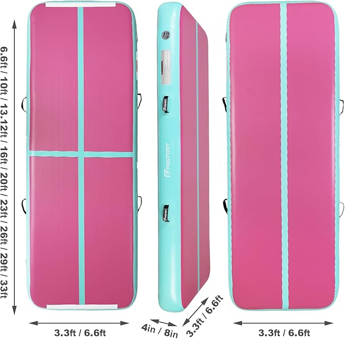 FBSPORT Inflatable Air Gymnastics Mat Training Mats 4/8 inches Thickness Gymnastics Tracks for Home Use/Training/Cheerleading/Yoga/Water with Pump