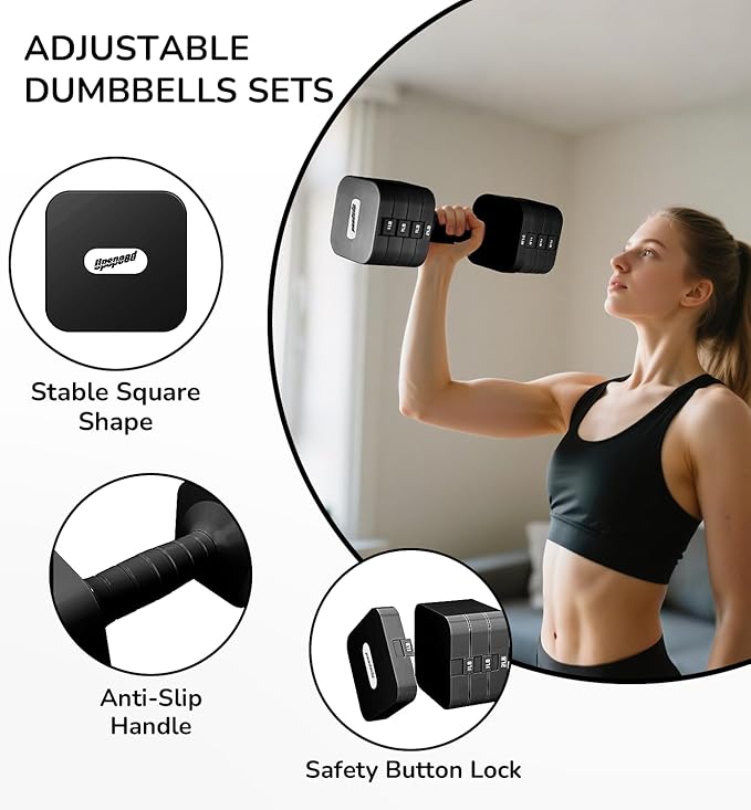 16LBS/20LBS Dumbbells Sets Adjustable Dumbbell Set Hand Weights for Women Men Free Weights Dumbbells Set Exercise Fitness dumbbell sets of 2 for Home Gym Workout Strength Training Equipments