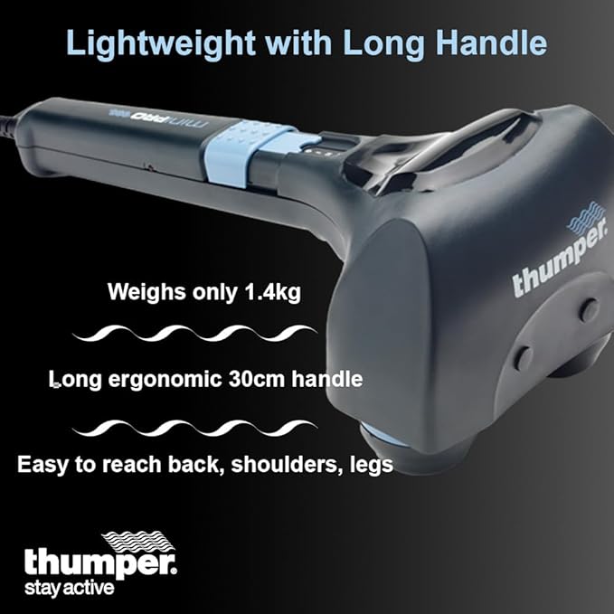 Thumper Mini Pro Percussive Massager - Deep Tissue Massage for Muscles, Back, Shoulders, Legs, arms. Powerful Percussion Electric Handheld Massage Therapy Gun with Long Handle and 3 speeds