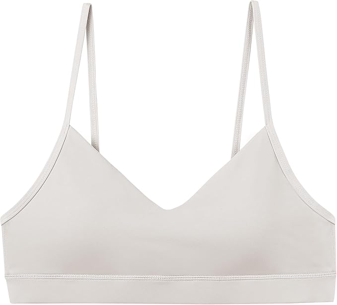 Oalka V Neck Sports Bra for Women Adjustable Padded Thin Straps Wireless Yoga Bras