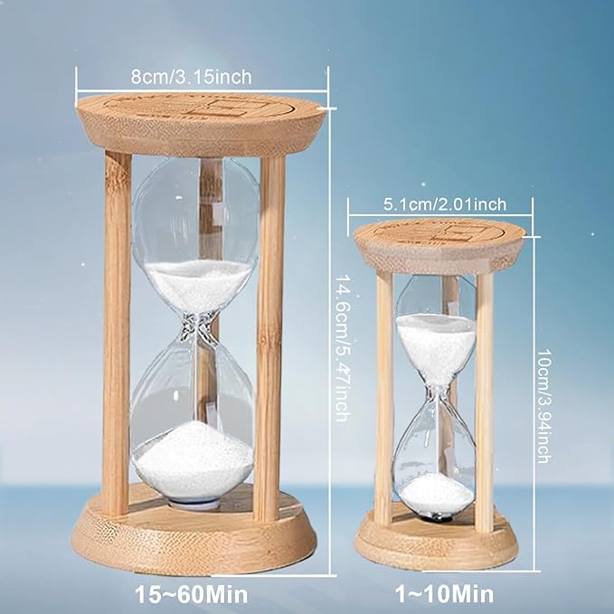 Hourglass 15 Minute,Wood Sand Timer 15 Min, Unbreakable Sandglass,Sand Watch for Study,Yoga,Cooking,Desk Decor & Gift,White