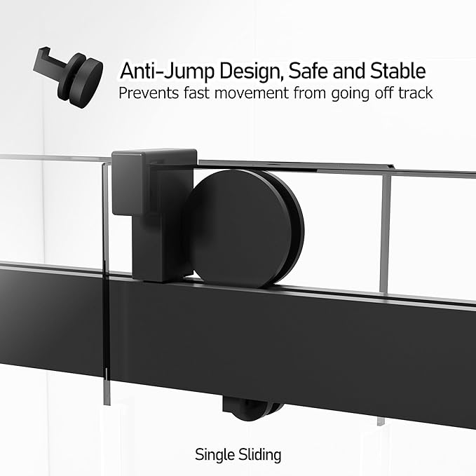 68-72" W x 76" H Shower Door,Frameless Shower Door,Single Sliding Glass Shower Door with 3/8" (10mm) Clear SGCC Tempered Glass, Roller Disc System(Matte Black, 72" Wx76 H-Single Sliding)