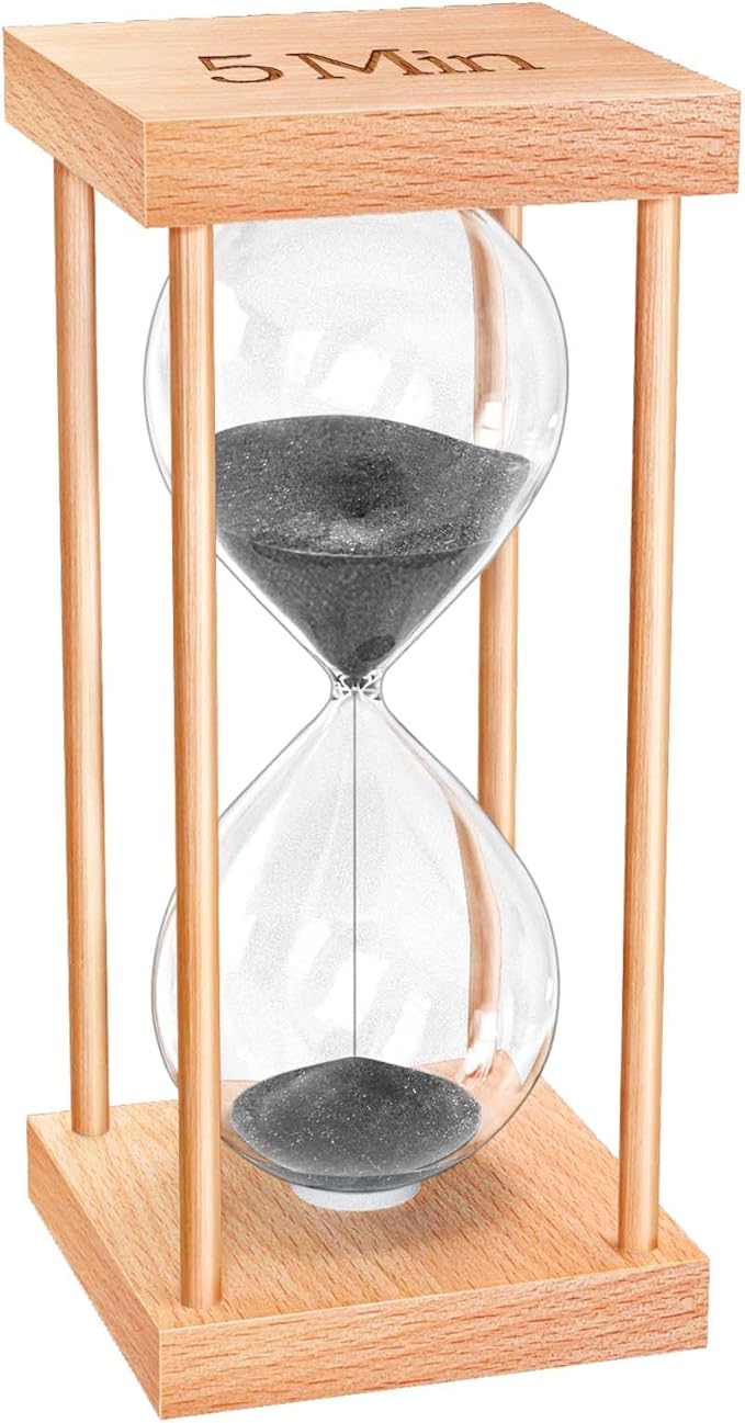 5 Minute Sand Timer, 5 Min Wood Small Hourglass Timer, Black Sand Clock, Five Min Wooden Hour Glass for Classroom, Sandglass, Reloj De Arena Decorativo, Home, Office, Game, Gift