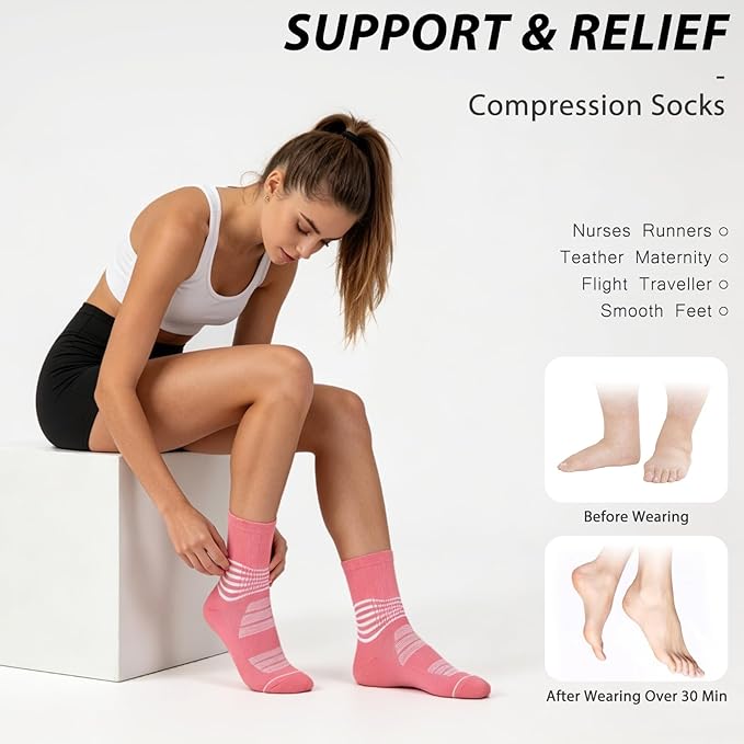 IRAMY Crew Compression Socks for Women Men with Ankle Arch Support Plantar Fasciitis Relief 3/6 Pairs