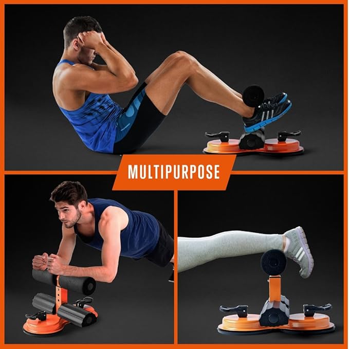 SQUATZ Portable Sit Up Bar Floor Holder with 2 Strong Suction Cups for Abs, Pull Up Bar, Sticky Pad, Adjustable Foot Holder for Thigh, Workout for Office Home Gym for Men and Women, Support 661 lbs